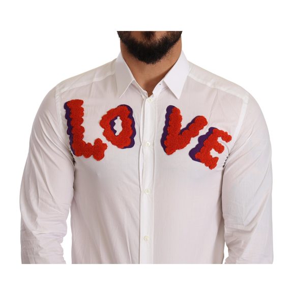 Dolce & Gabbana White Love Patch Cotton Formal Shirt - Picture 4 of 4
